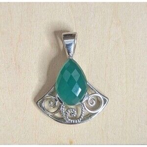 Green Onyx Enhancer/Pendant, 18x12mm, Sterling Silver